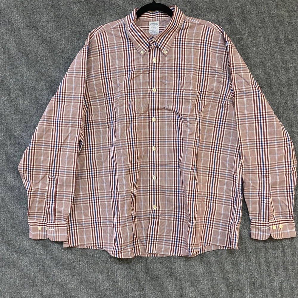 Brooks Brothers 1818 Regent Plaid Non-Iron Cotton Shirt XXL Burgundy Blue